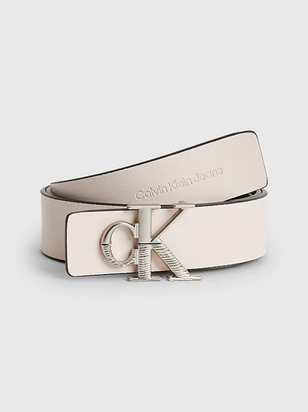 Calvin Klein USA Reversible Leather Logo Womens Belt Beige 6479320-FX